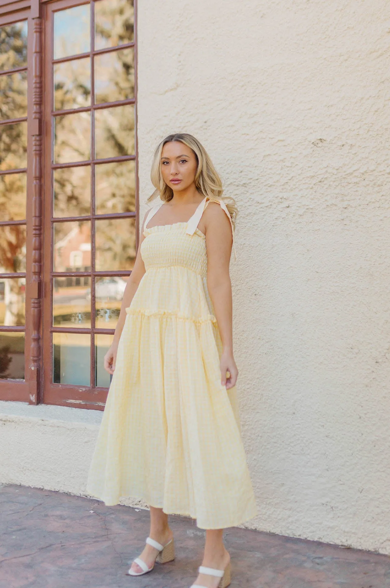 Forever Yours Yellow Gingham Midi Dress