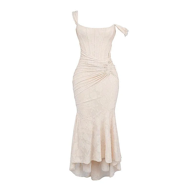 French Lace Dress Pleated Jacquard