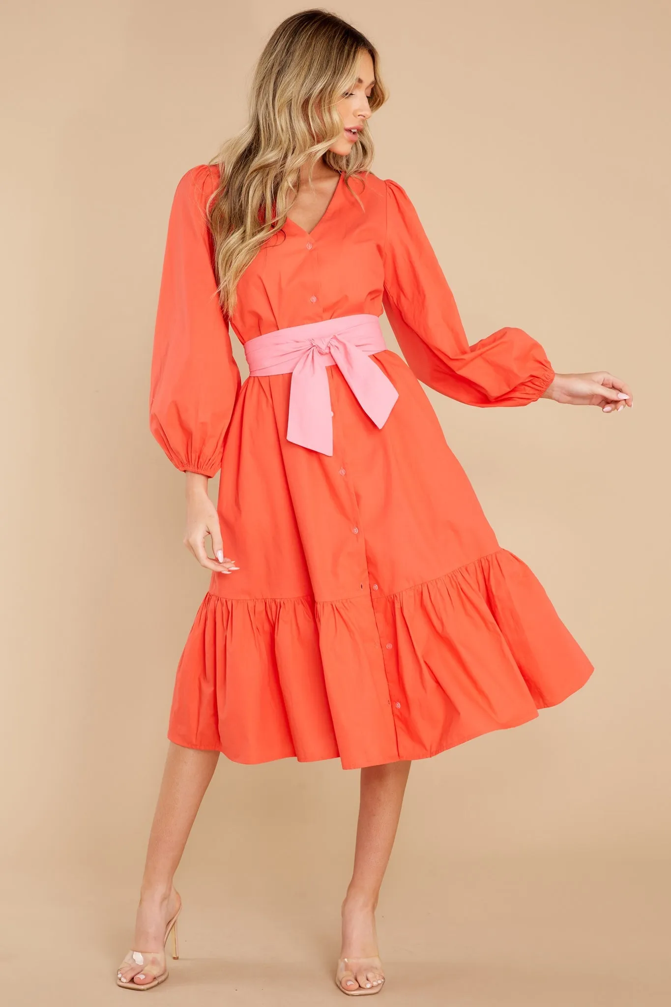 Friend Zone Coral Orange Midi Dress