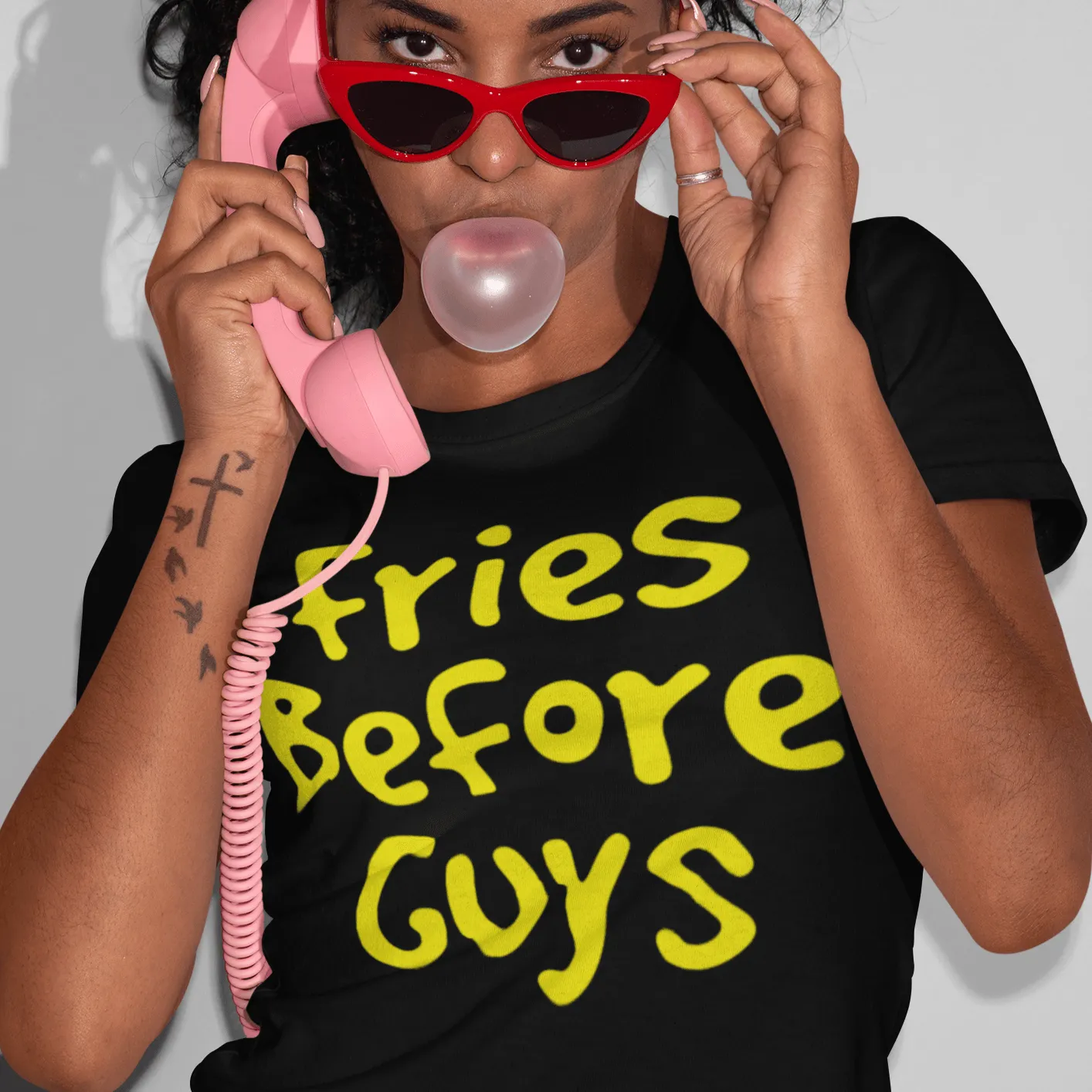 Fries Before Guys T-shirt Short Sleeve 100% Cotton Crew Neck Unisex Top