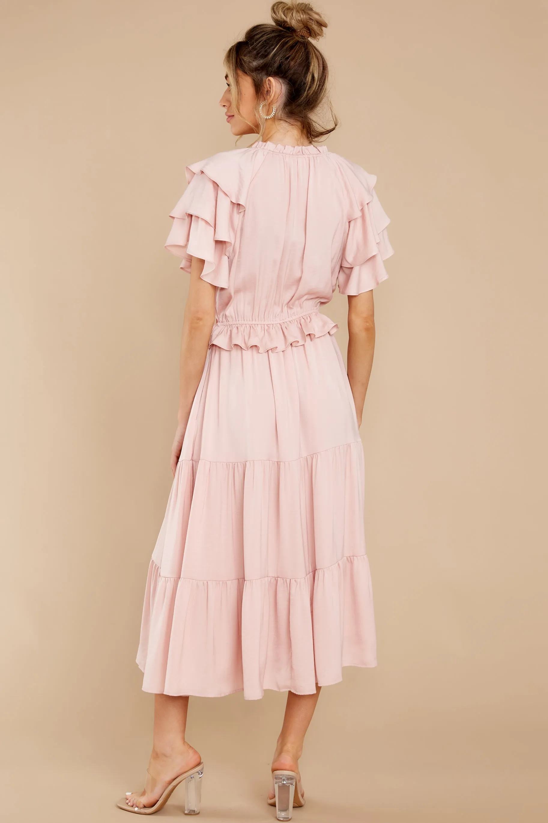 Frilled With You Blush Pink Midi Dress