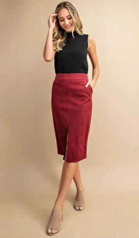 Front Slit Corduroy Midi Skirt