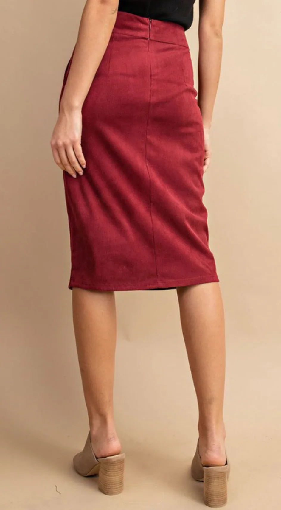 Front Slit Corduroy Midi Skirt