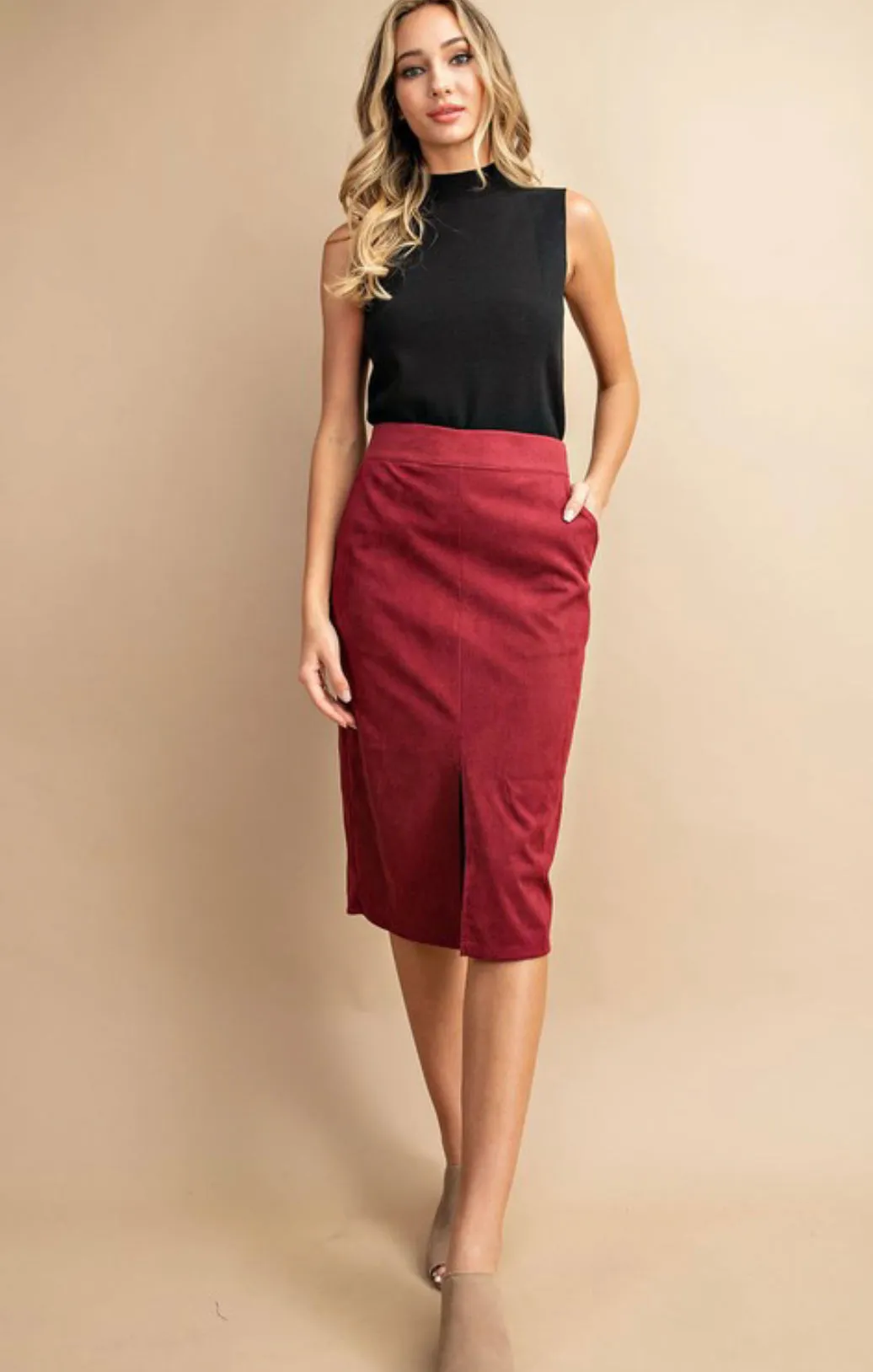 Front Slit Corduroy Midi Skirt