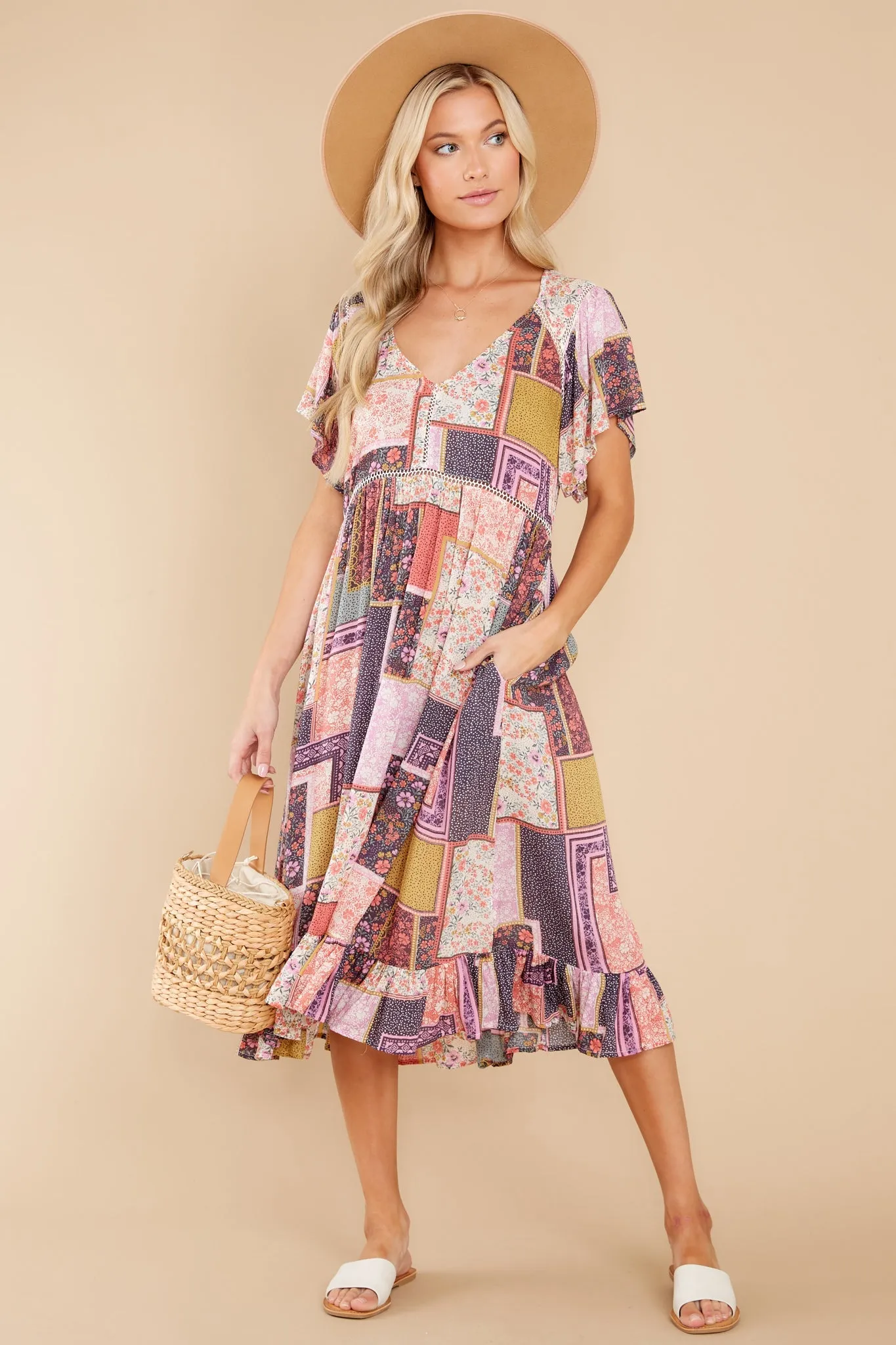 Full Of Wonder Pink Multi Print Midi Dress