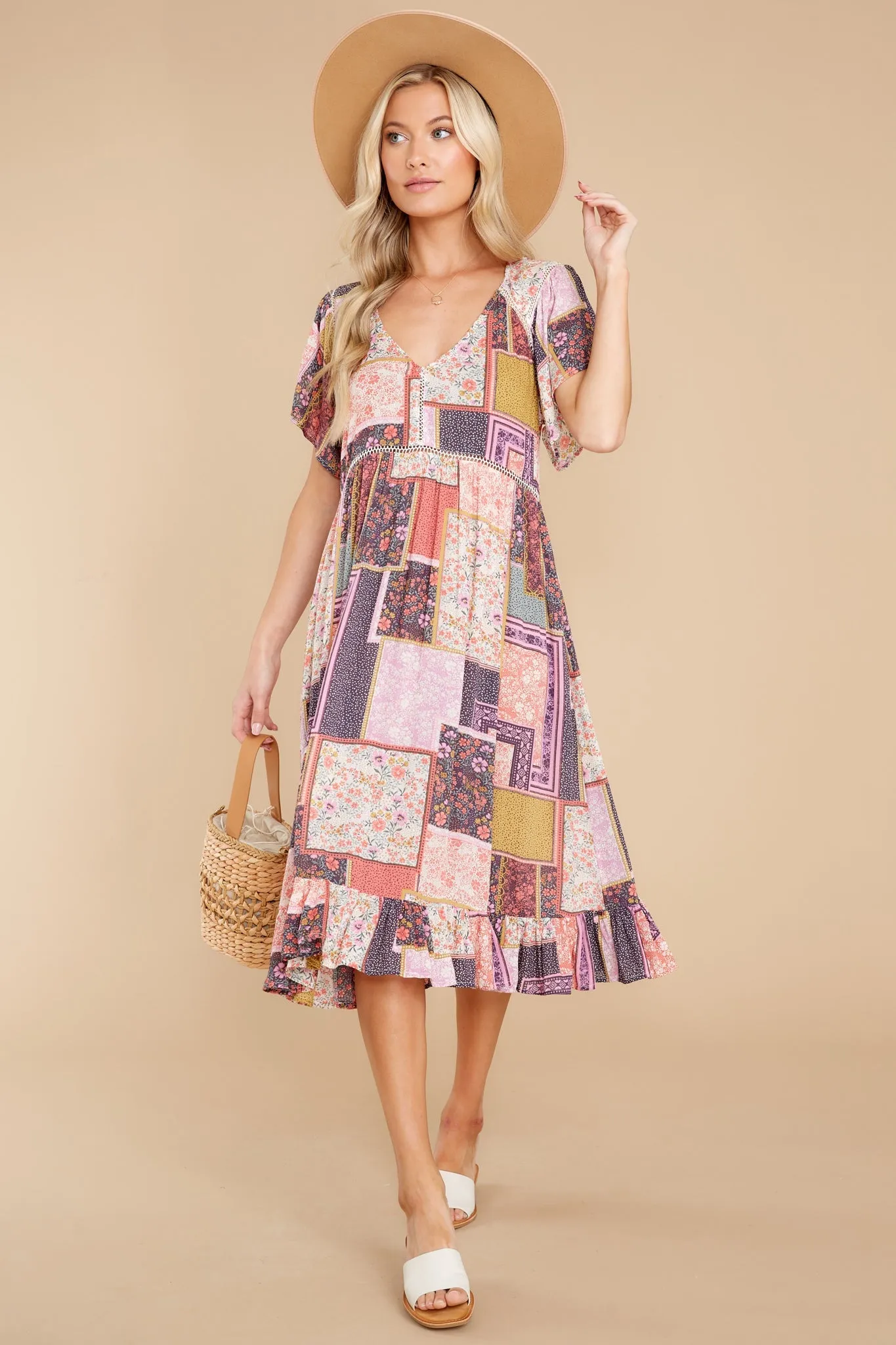 Full Of Wonder Pink Multi Print Midi Dress