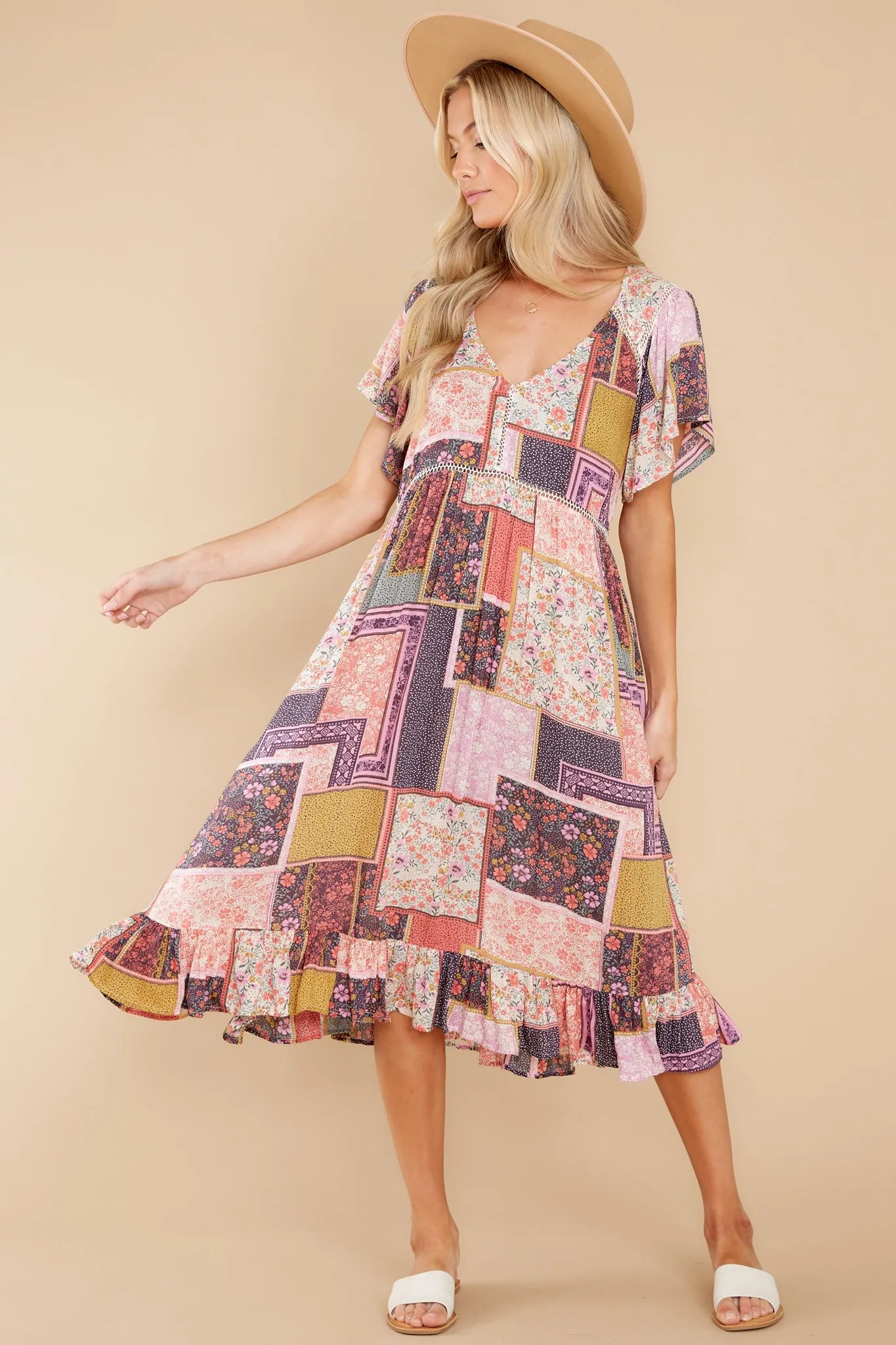 Full Of Wonder Pink Multi Print Midi Dress