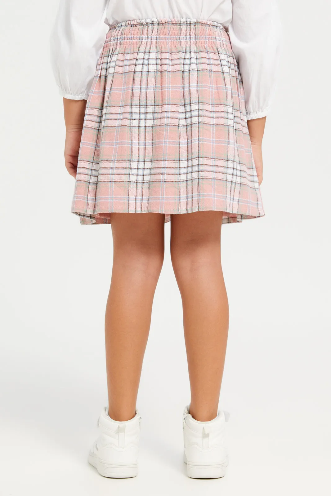 Girls Pink Checks Skirt