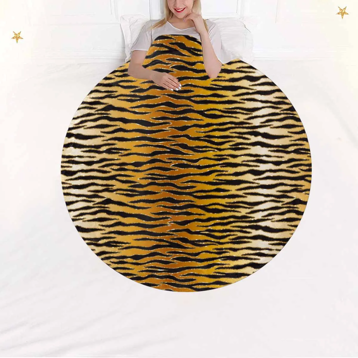 Glitter Gold Animal Print  Circular Micro Fleece Blanket 47"