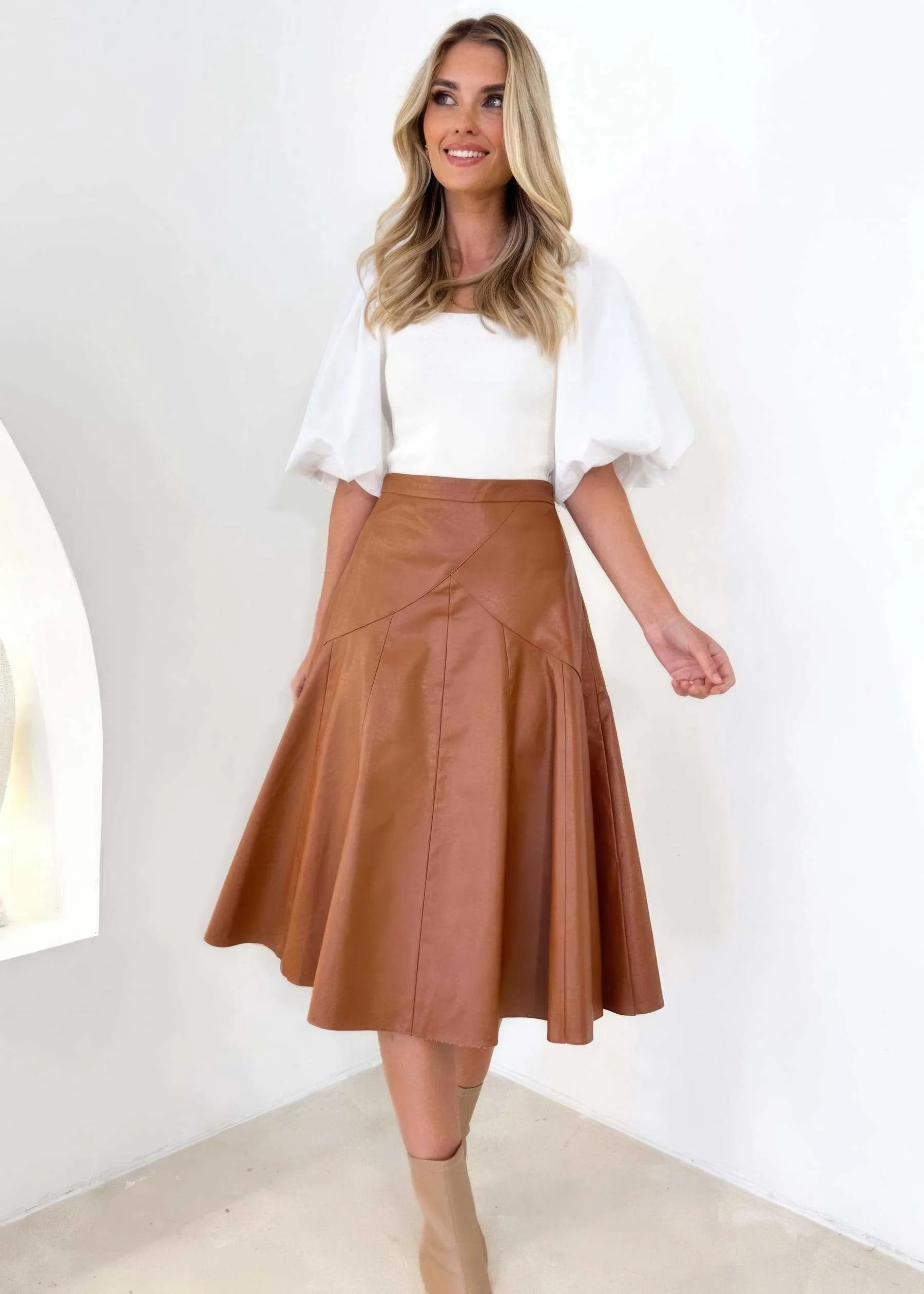 Glow Chic's High Waisted Mid Length Pleated Skirt