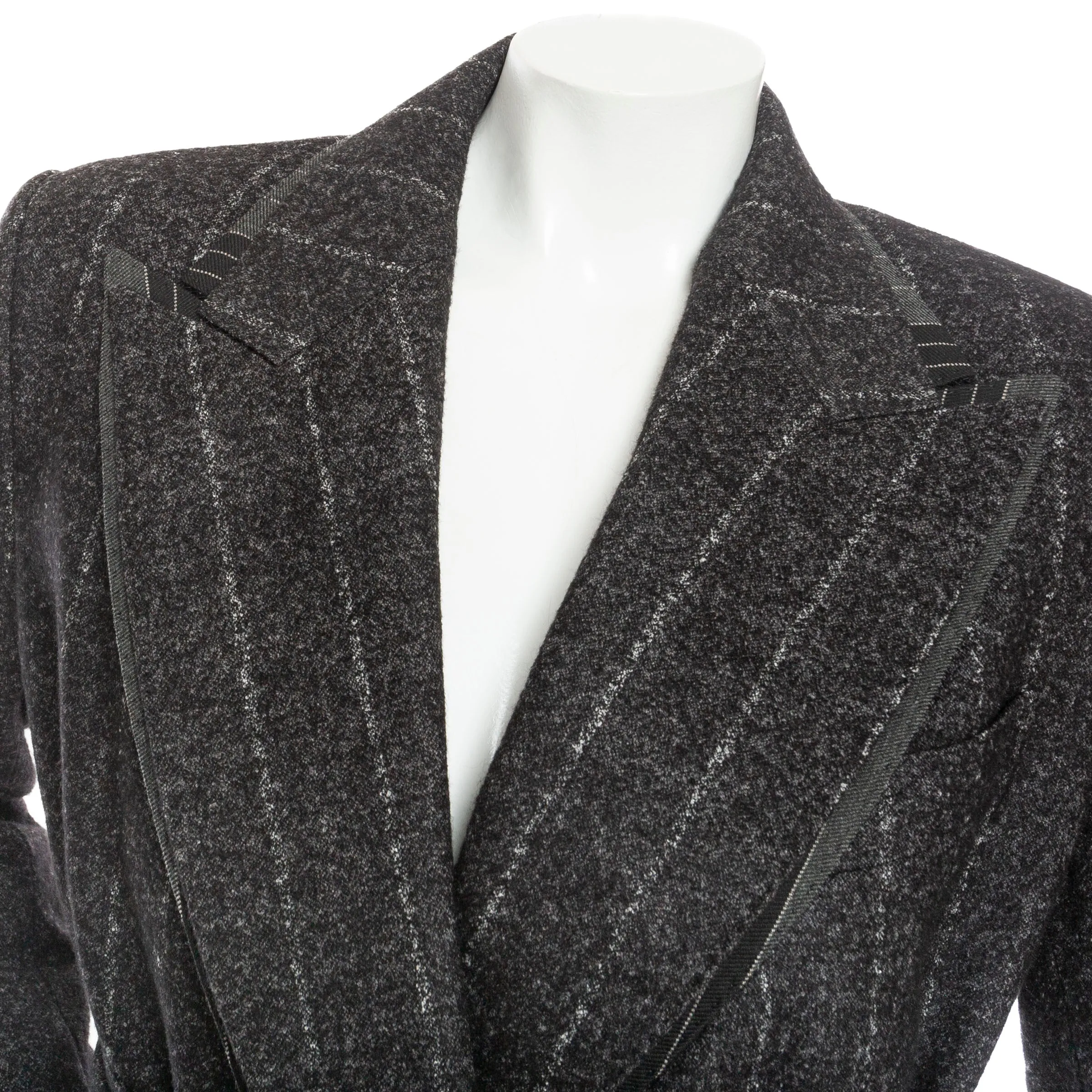 Gray Wool-Blend Pinstriped Belted Suit