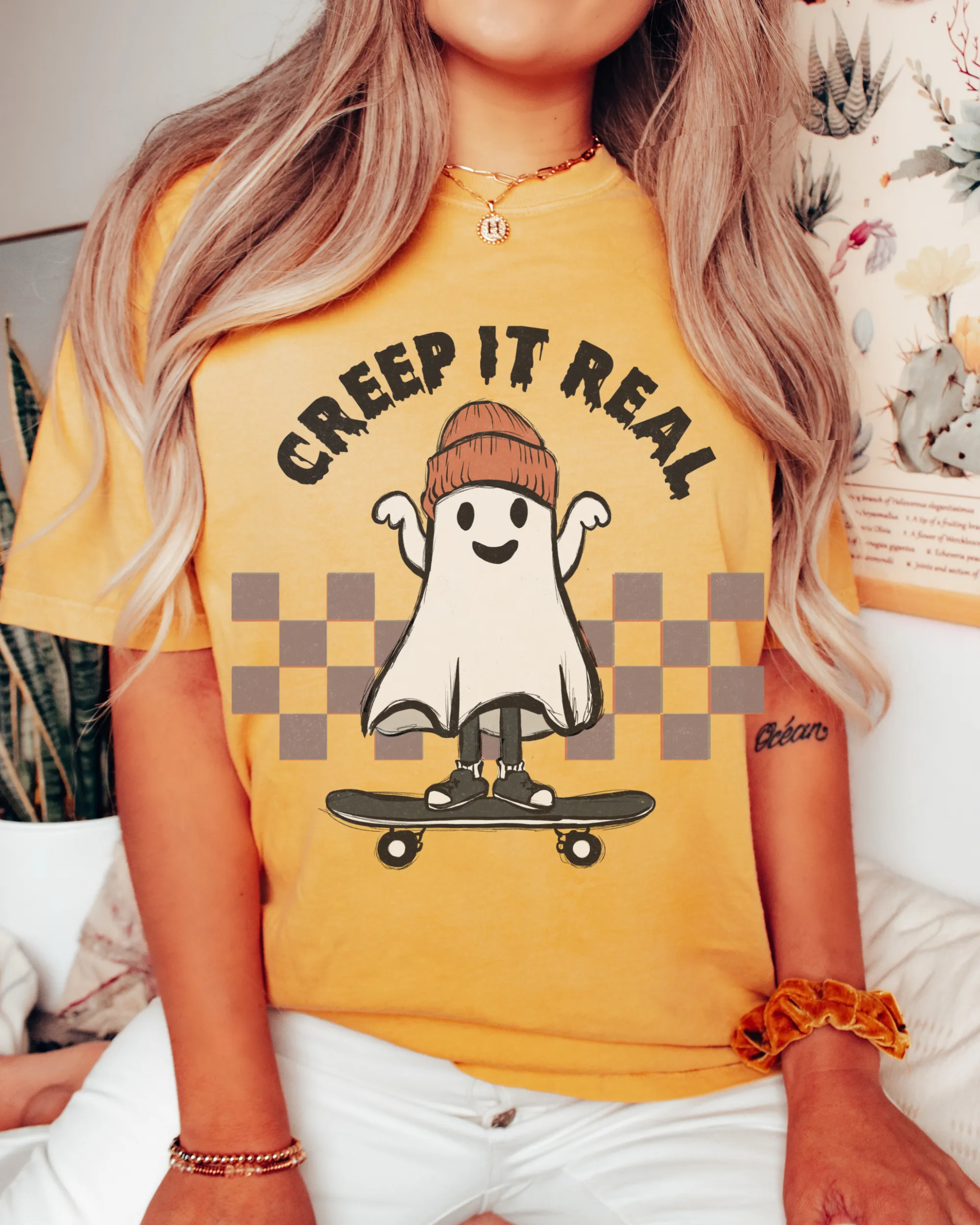 Halloween Comfort Colors® T-Shirt, Funny Creep It Real Women's Retro Skateboarding Design T-Shirt