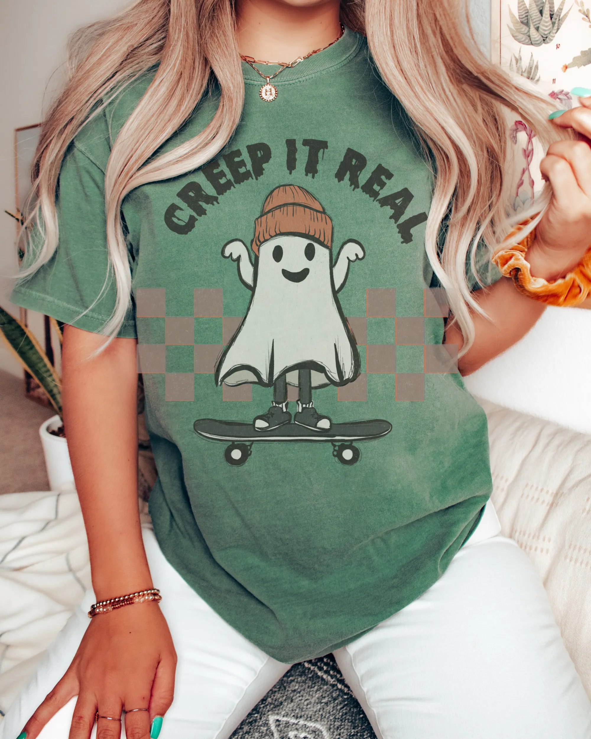 Halloween Comfort Colors® T-Shirt, Funny Creep It Real Women's Retro Skateboarding Design T-Shirt