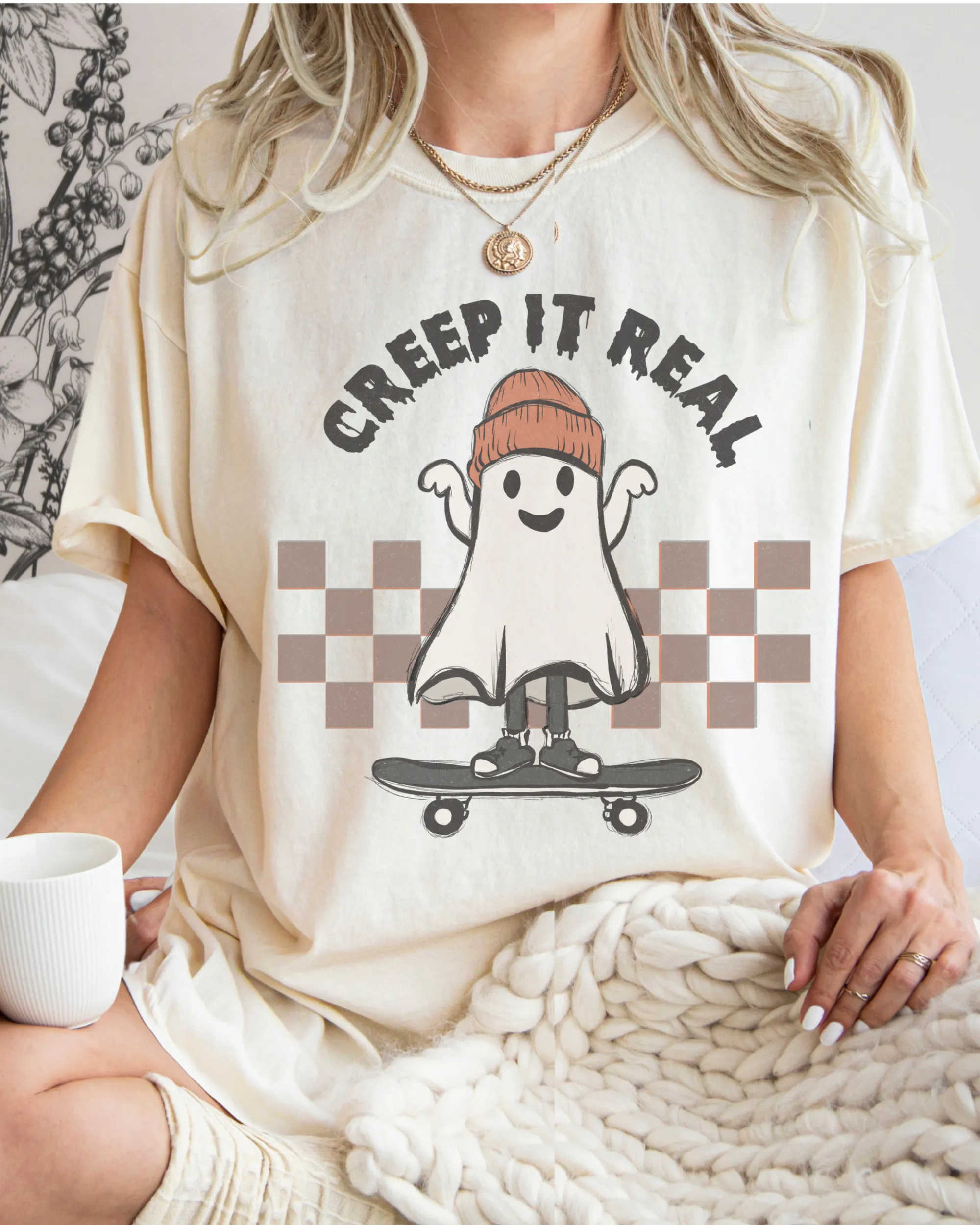 Halloween Comfort Colors® T-Shirt, Funny Creep It Real Women's Retro Skateboarding Design T-Shirt