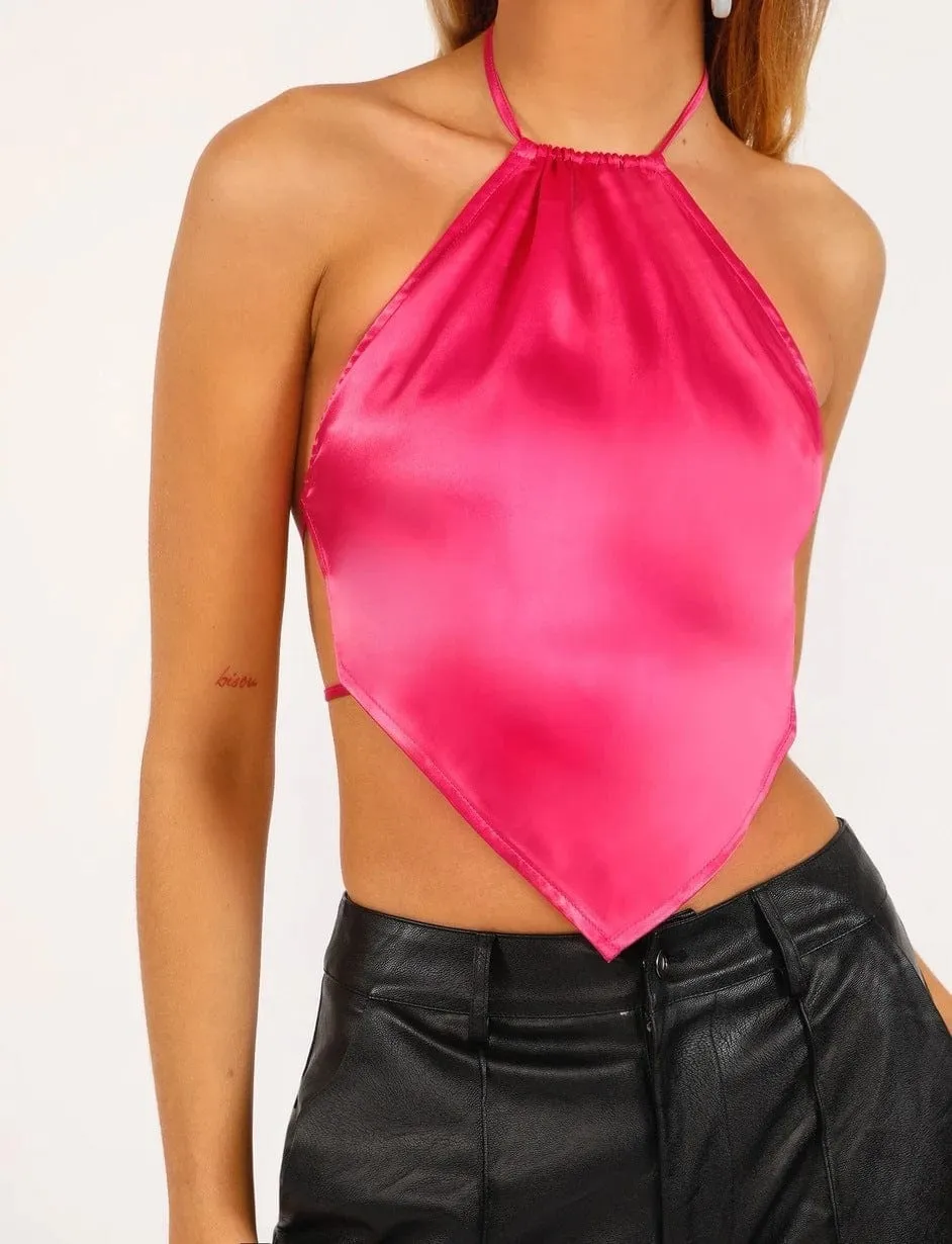 Halter Open Back Bandana Scarf Tie Top