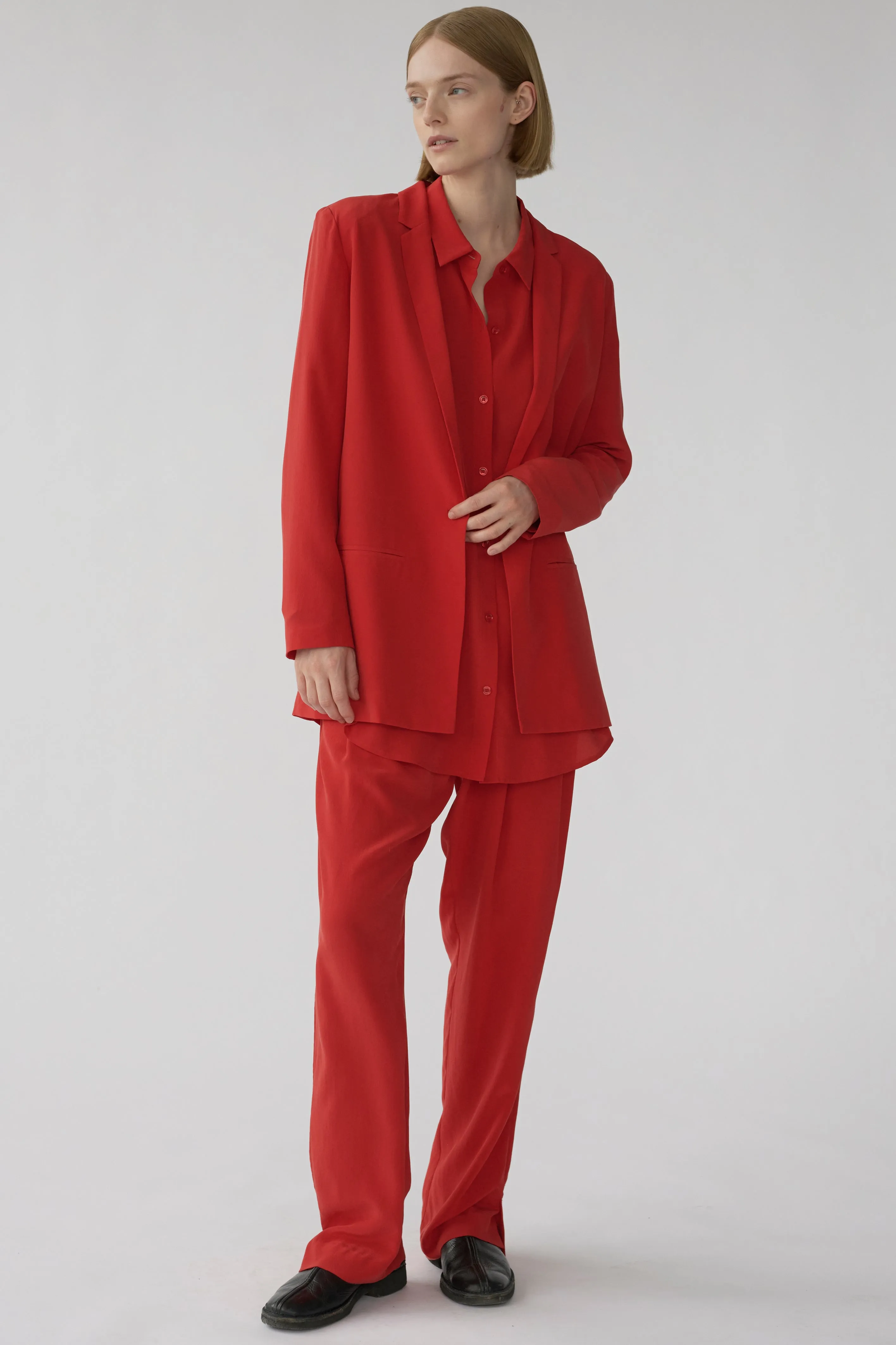 HARRY PANTS - CARDINAL RED - SANDWASH CREPE DE CHINE SILK