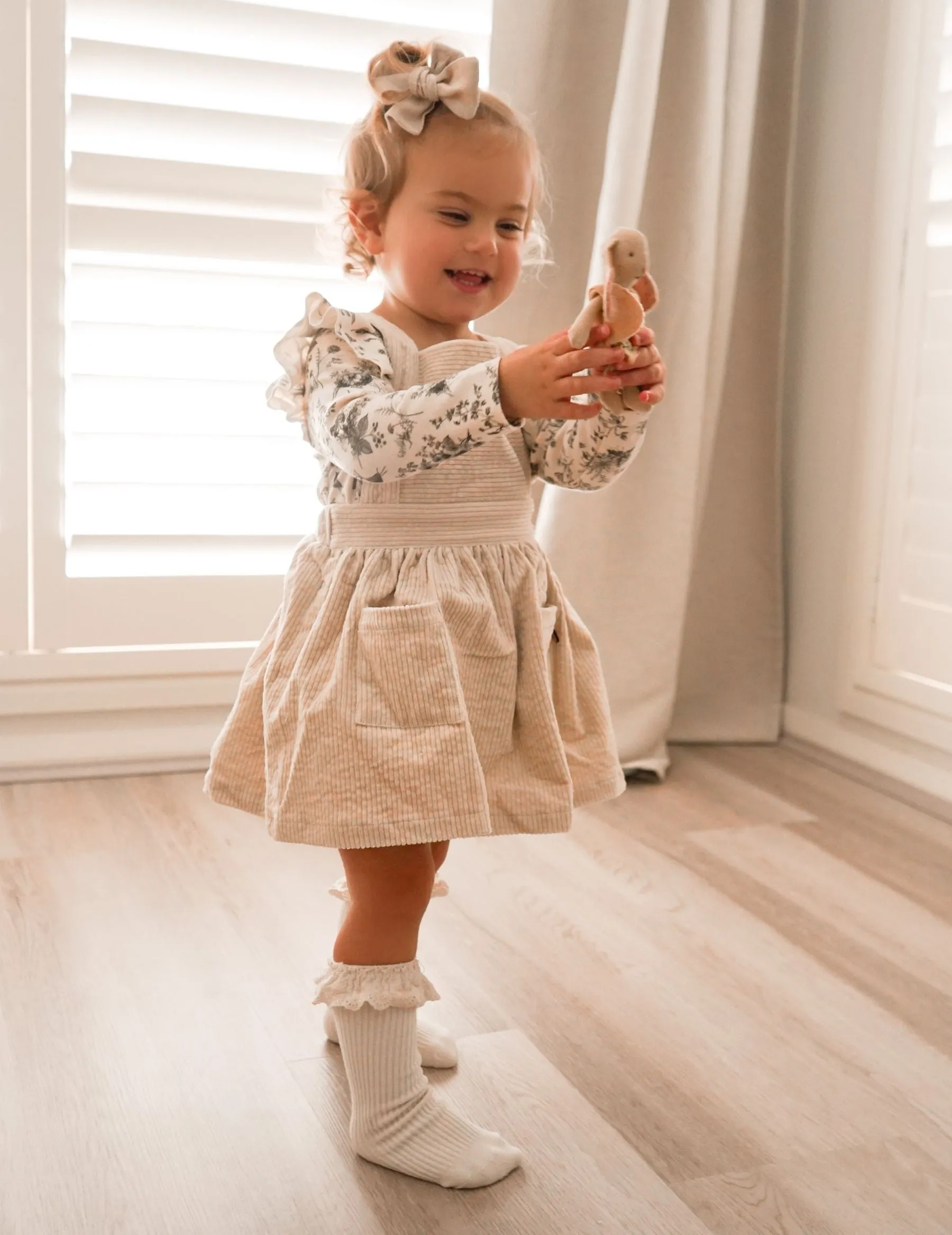 Hazel Corduroy Pinafore Dress - Eggshell