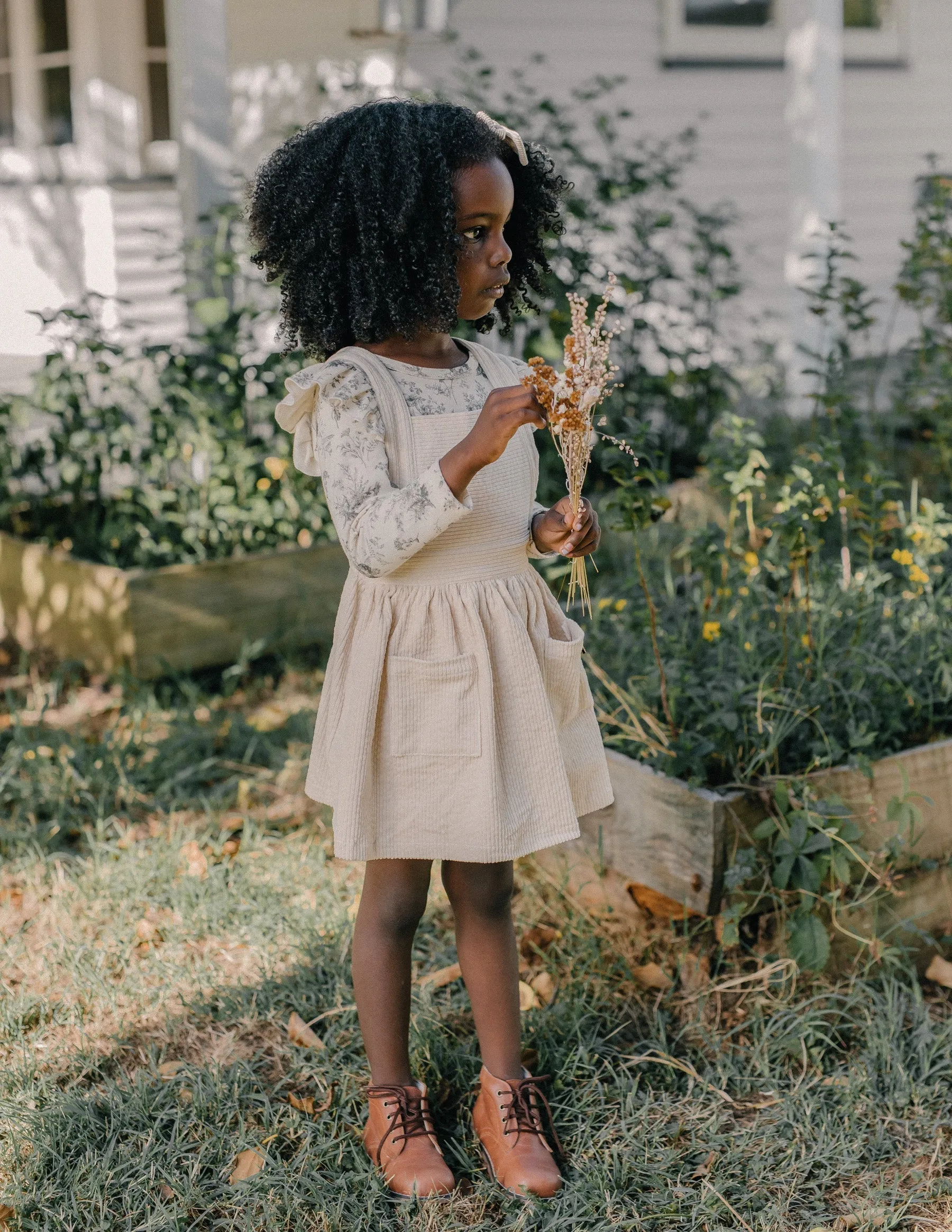 Hazel Corduroy Pinafore Dress - Eggshell