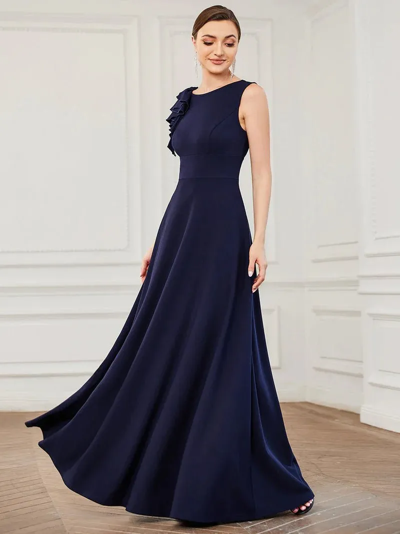 High Neck Ruffle Detail Fitted Evening Dress