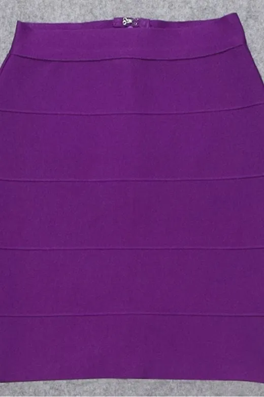 High Waist Bandage Striped Mini Skirt - Plum Purple