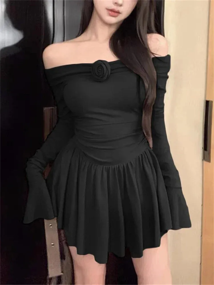 High Waist Mini Bodycon Splice Flower Casual Folds Ruffled Dress