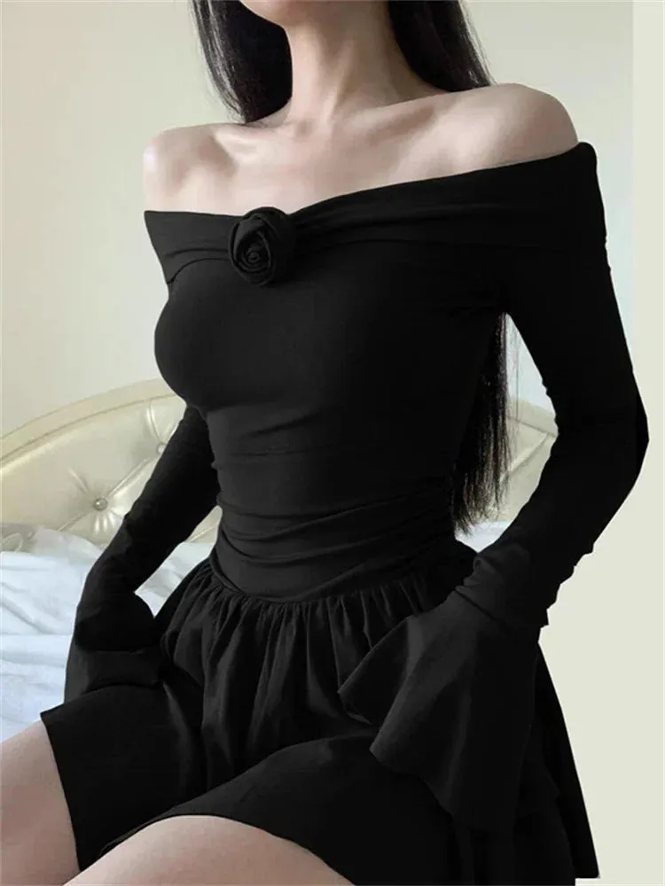 High Waist Mini Bodycon Splice Flower Casual Folds Ruffled Dress