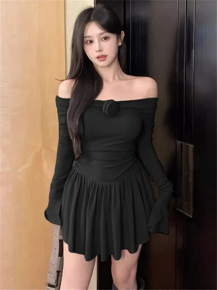 High Waist Mini Bodycon Splice Flower Casual Folds Ruffled Dress