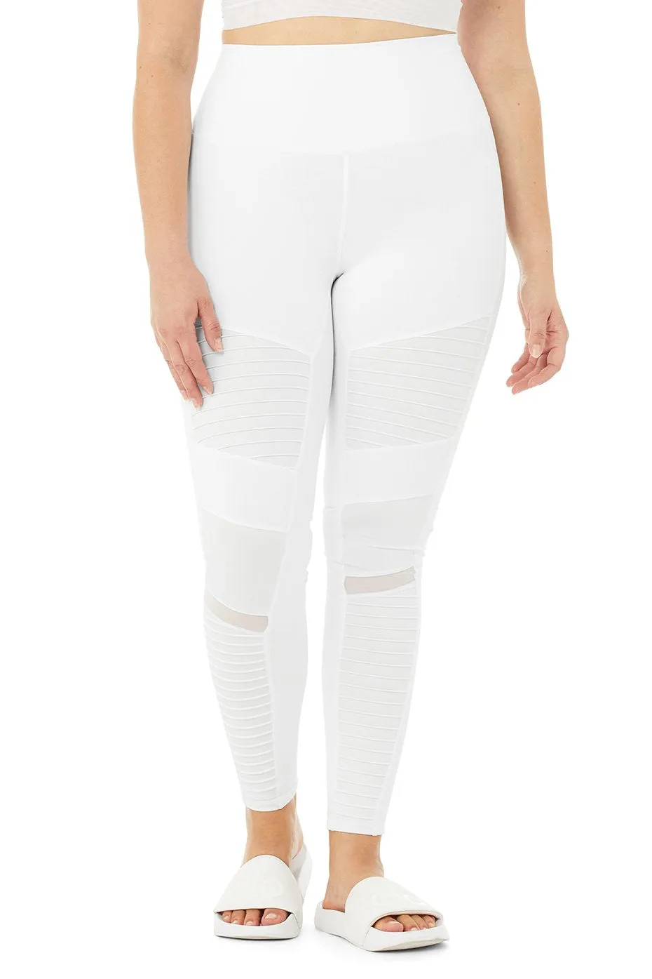 High-Waist Moto Legging - White/White Glossy