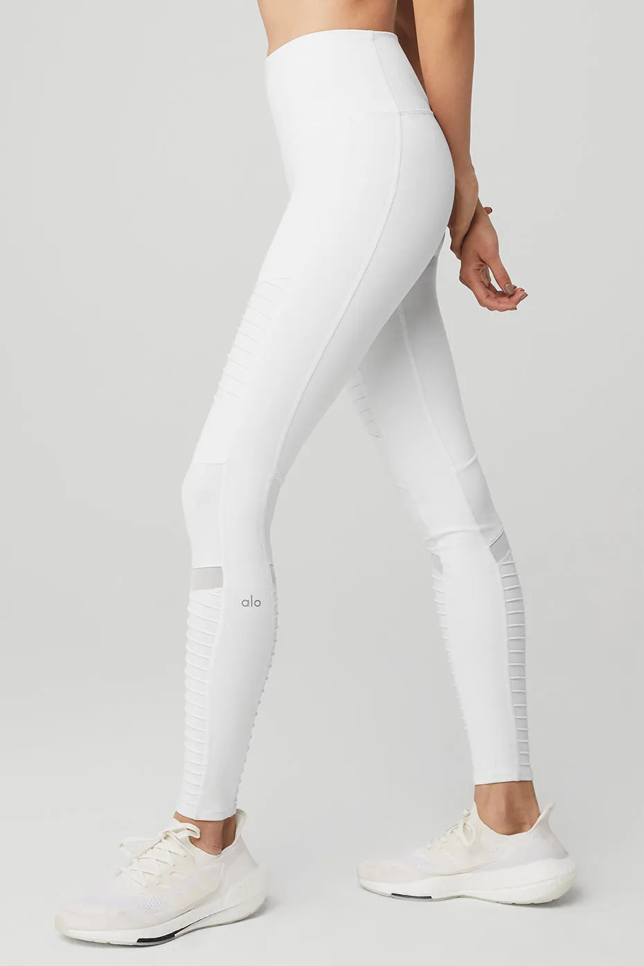 High-Waist Moto Legging - White/White Glossy