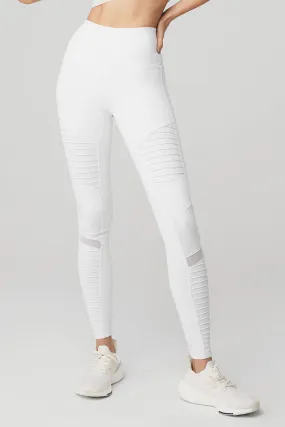 High-Waist Moto Legging - White/White Glossy