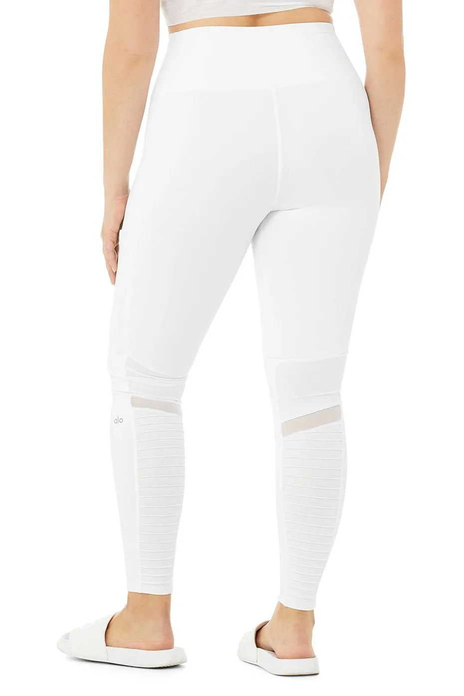 High-Waist Moto Legging - White/White Glossy