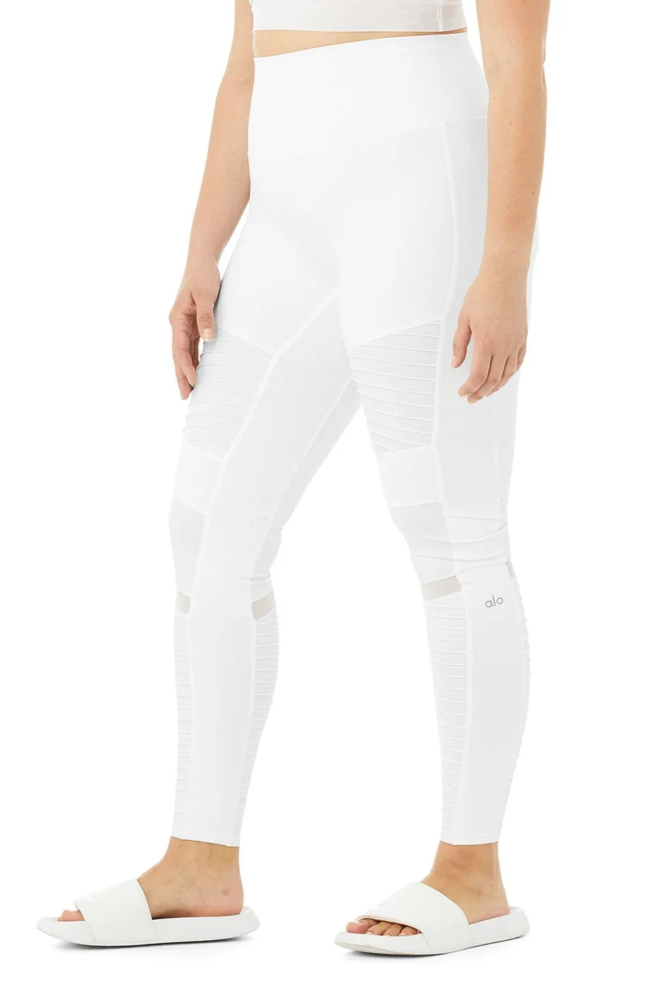 High-Waist Moto Legging - White/White Glossy