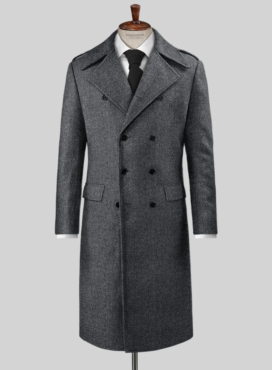 Highlander Heavy Charcoal Herringbone Tweed GQ Overcoat