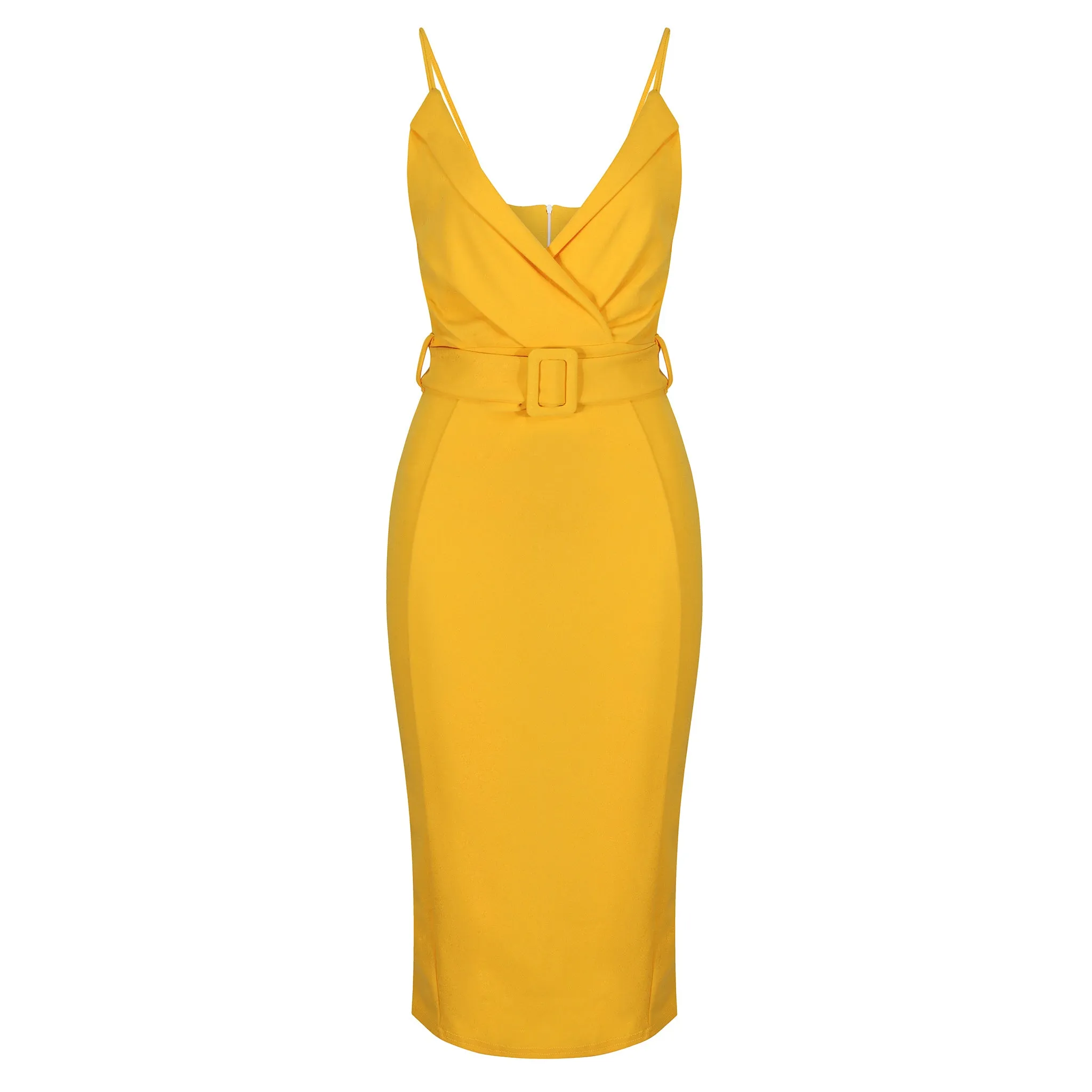 Honey Yellow Strappy Bodycon Wiggle Dress