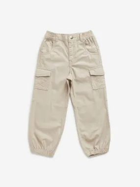 HOP Kids Beige Solid Mid-Rise Joggers