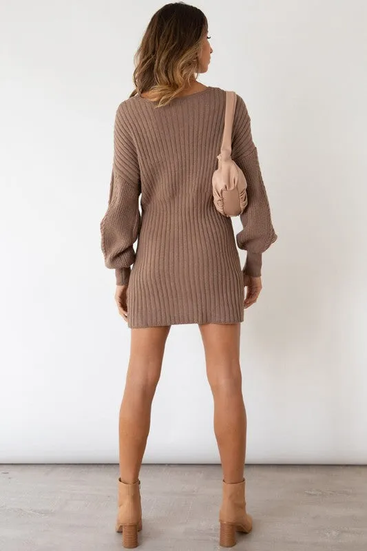 Hot Girl Cozzi Wrap Knit Sweater Mini Dress In Mocha