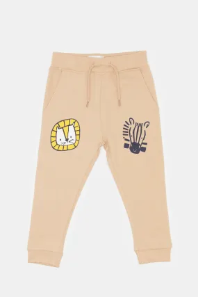 Infant Boys Beige Printed Joggers