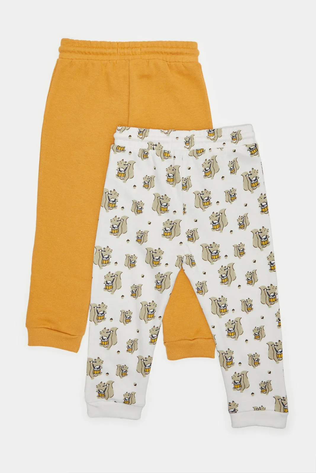 Infant Boys Mustard And Beige Active Pants Set (Pack Of 2)