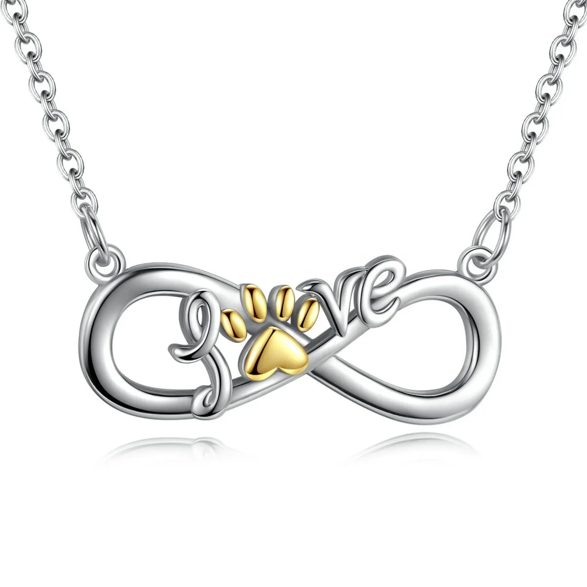 Infinity Paw Love Pendant Sterling Silver Necklace