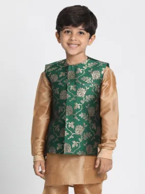 Jashvi Boys' Dark Green Cotton Silk Blend Nehru Jacket