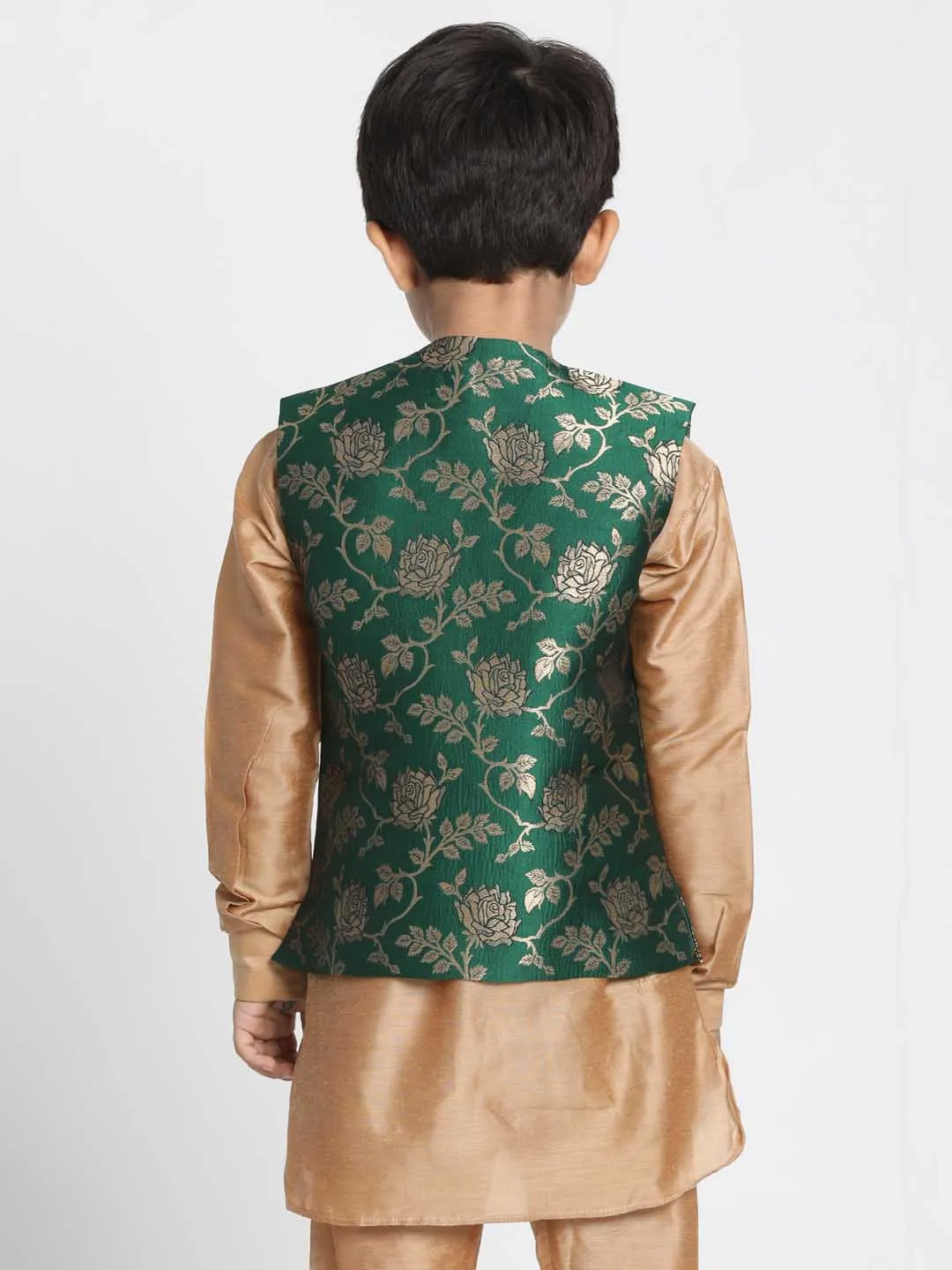 Jashvi Boys' Dark Green Cotton Silk Blend Nehru Jacket