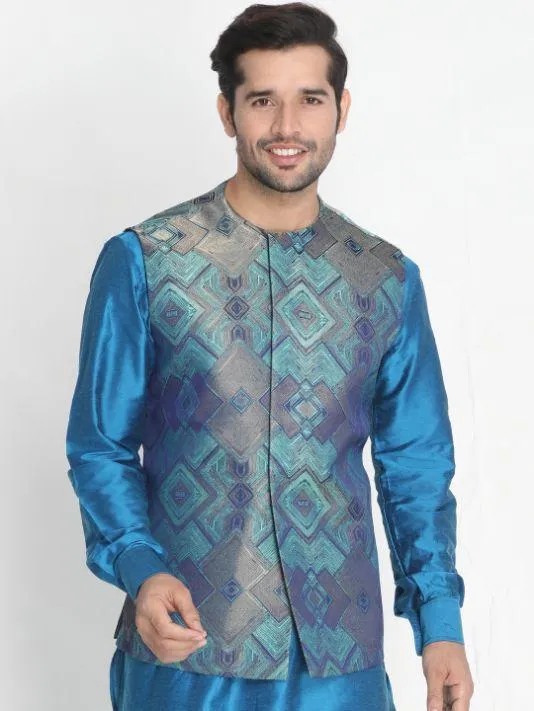 Jashvi Men's Green Silk Blend Ethnic Jacket