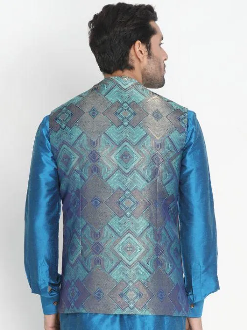 Jashvi Men's Green Silk Blend Ethnic Jacket