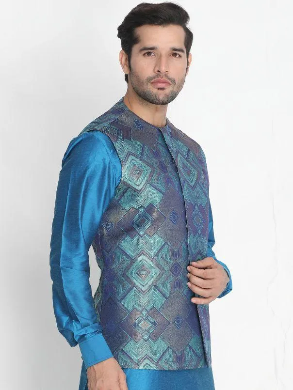 Jashvi Men's Green Silk Blend Ethnic Jacket