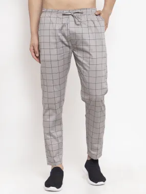 Jashvi Men's Grey Checked Cotton Track Pants