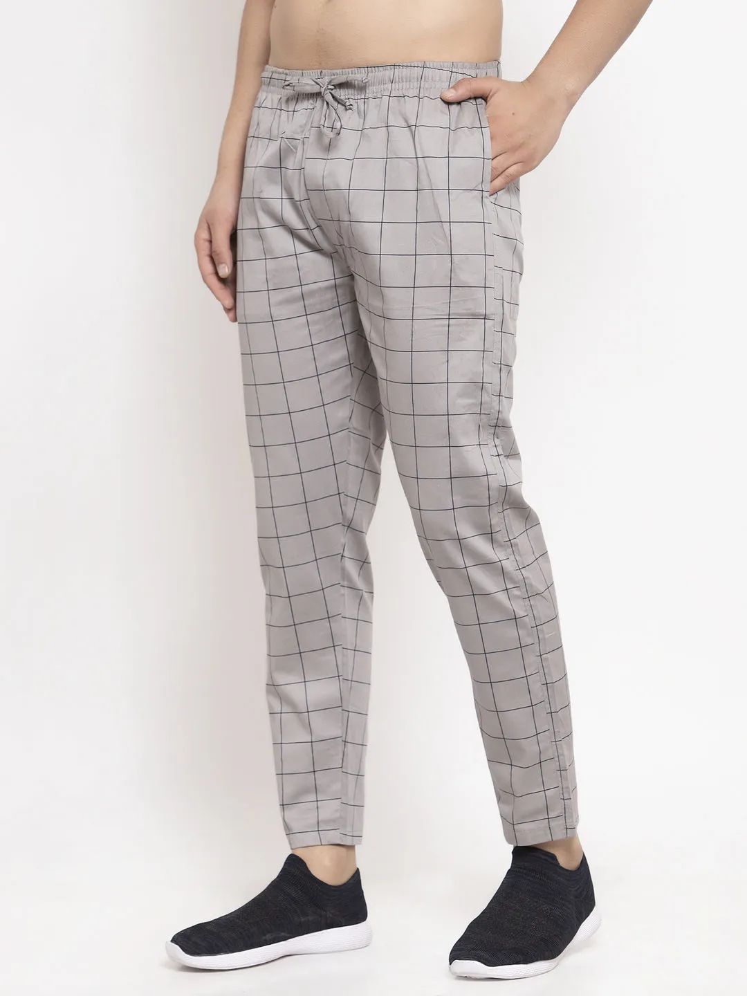 Jashvi Men's Grey Checked Cotton Track Pants