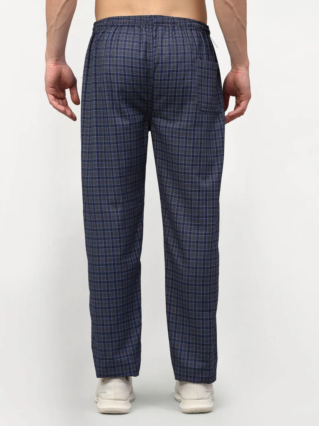 Jashvi Men's Navy Blue Cotton Checked Track Pants