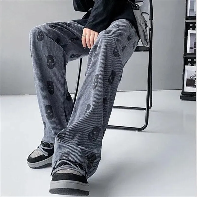 Joskaa Christmas Gift Corduroy Y2K Casual Pants Women Baggy Joggers Trousers Retro Print Loose Straight Wide Leg Pant Streetwear High Waist Trousers