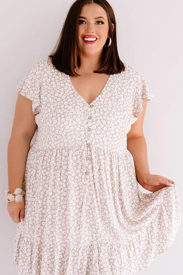 Joy For Days Floral Babydoll Dress in Taupe Curves