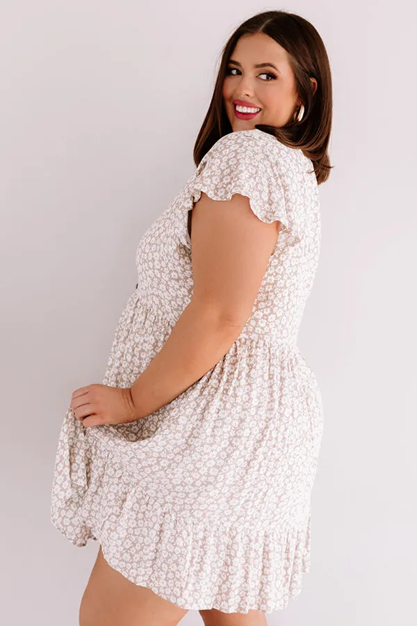 Joy For Days Floral Babydoll Dress in Taupe Curves